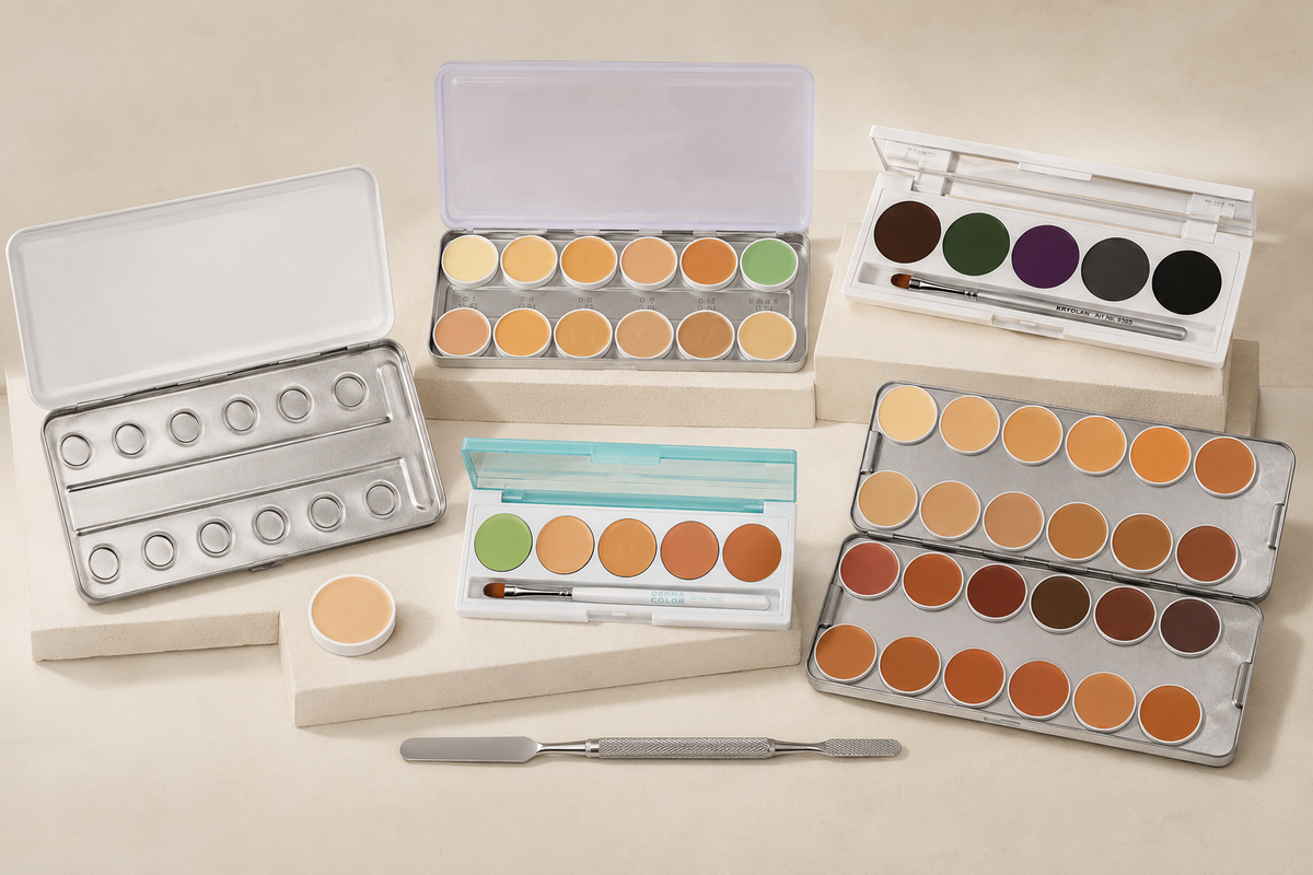 Selection of professional makeup palettes and refills