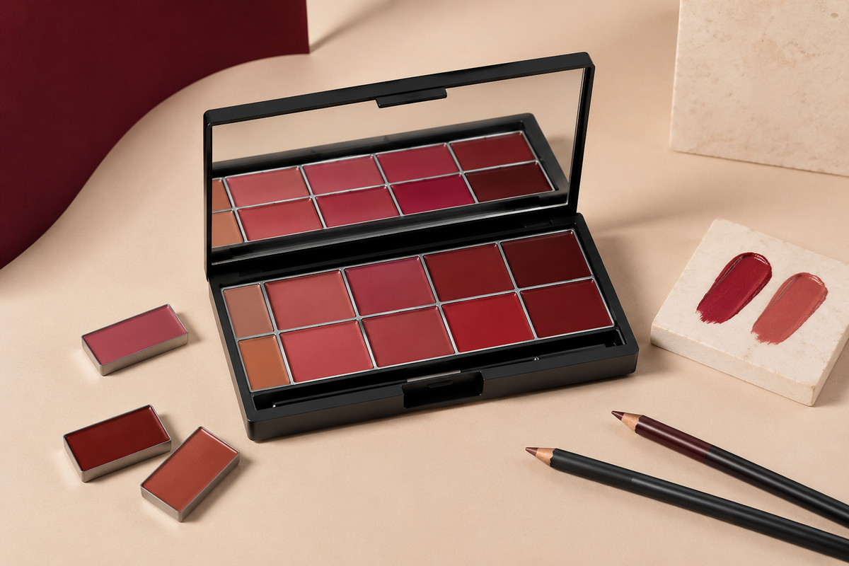 Lip color palette and lip makeup